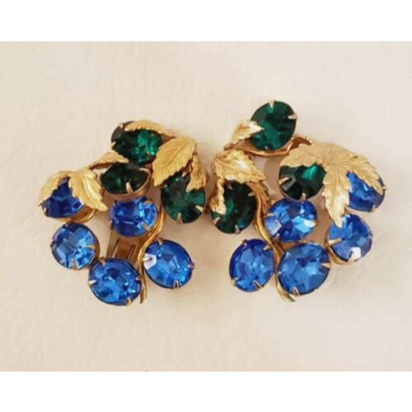 Vintage Signed Napier Rare Rhinestones  Runway Statement Leaves Earrings - Picture 7 of 7